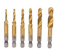 6Pcs HSS Tap Drill Bits Set, Speed Steel ed Hex Shank Thread Hand Tool, Complete Hole Dril Tap and Debur in One teel Plate