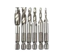 6pcs HSS Titanium Coated Tap and Drill Bit Set, M3-M10 Hex Shank Tapping Tools for Metal and Wood, Precision Threading Hand Tools for DIY and Professionals