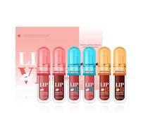 6Pcs Hydrating Gloss Stain Set - Moisturising & Nourishing Lip Gloss & Lip Tint Stain, Non-Sticky Long-Lasting Jelly Finish, Plumping Lip Oil Glaze for Kissably Soft Lips, Makeup Gift for Women