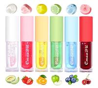 6Pcs Hydrating Lip Oil Set,Fruity Color Changing Lip Glaze Plumping Lip Glow Oil Transparent Moisturizing Tinted Lip Balm Long Lasting Nourishing Repairing for Dry Lip