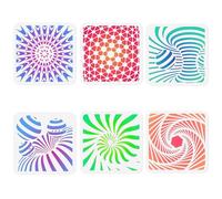 6Pcs Hypnotic Spiral Stencils for Painting, 20 x 20cm Reusable Plastic Solid Geometry Stencil Drawing Template,DIY Craft Paint Templates for Wall Home Decor Wood Burning Card Journal Paper