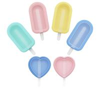 6pcs Ice Lolly Moulds with Sticks, 4 Long Cake Moulds with Lids and 2 Mini Heart Shaped Ice Cube Trays, Ice Cream Moulds with Sticks for Homemade Treats, Popsicle Mould for Various Desserts