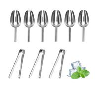 6pcs Ice Scoop for Bar, Stainless Steel Scoops for Food Sweet Scoops with 3 Ice Tongs, Multipurpose Metal Flour Pet Food Scoop Ice Shovel for Kitchen Party Wedding Buffet