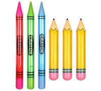 6pcs Inflatable Crayons, Large Pencil Balloons Inflatable Pencil Jumbo Neon Back to School Balloons Giant Crayons Prop Huge Blow up Crayons for Home Classroom Art Party Decorations Supplies
