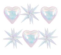 6Pcs Iridescent Foil Balloons, 22" 18" Heart Explosion Star Iridescent Balloons Large Holographic Clear Foil Balloon for Birthday Baby Shower Mermaid Rainbow Wedding Party Supplies