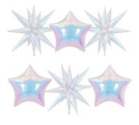 6Pcs Iridescent Foil Balloons, 22" 18" Star Iridescent Balloons Large Holographic Spike Cone Clear Foil Balloon for Birthday Baby Shower Mermaid Rainbow Wedding Party Decorations