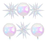 6Pcs Iridescent Foil Balloons, 22in Round Shaped Balloons and Explosion Star Iridescent Balloon, Large Holographic Clear Foil Balloon for Birthday Mermaid Rainbow Wedding Party Supplies
