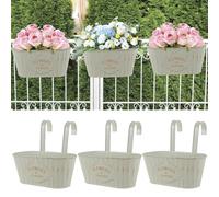 6PCS Iron Hanging Flower Pots Fence Hangings Planters Metal Hanging Flower Bucket With Drainage Decorative Railing Planter Box Metal Bucket Planter for Porch Railing Balcony Fence Patio Garden (6PCS)