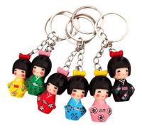 6pcs Japanese Kimono Girl Keychain Plastic Cartoon Keyring Puppet Key Chain for Car Purse Backpack Handbag Random Color