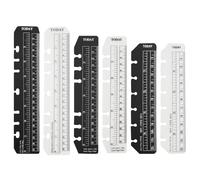 6PCS Journal Ruler,Book Marker Clear Notebook Ruler with Holes for Binder Measuring Tool for A5 A6 A7 Size 6-Ring Binder Notebook, Black, Transparent