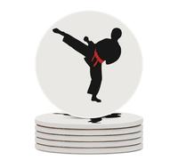 6PCS Karate Boy Changeable Belt Color Coasters Non-Slip Round Drink Coasters with Ceramic Stone and Cork Base, Heat Resistant Absorbent 33.00Stone Coaster Set for Kinds of Mugs and Cups, 4 Inch
