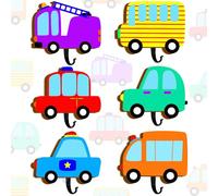6Pcs Kids Coat Hook Cartoon Cars Shape Hooks Wooden Colorful Vehicle Coat Wall Hanging Boys Room Decorative Wall Mounted Hanger Wood Cute Towel Hat Clothes Hook for Kids Room Bedroom Bathroom