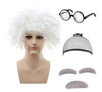 6pcs Kids Mad Scientist Costume Accessories Set - Funny Wig, Thick Nerd Glasses, Fake Mustache, Hairnet,Instant Crazy Scientist Look for Theme Party, Stage Performance, Science Theme Dress Up
