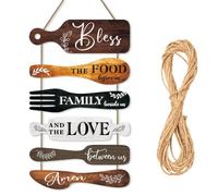6Pcs Kitchen Wall Decor, Rustic Wooden Plaques & Cookware-Shaped Hanging Signs, Bless the Food, Farmhouse Style, for Dining Room & Kitchen Entrance, with Jute Rope, Welcome Guests