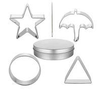 6pcs Korean Sugar Candy Making Tool, Stainless Steel Cookies Cutters Biscuits Mold Sugar Game Kit, Umbrella Triangle Star Round Baking Cake Mold with Tin Case Needle for Party