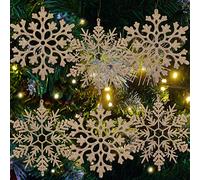 6pcs Large Champagne Gold Snowflakes Ornaments 12” Big Plastic Glitter Snowflake for Winter Indoor Outdoor Christmas Tree Window Room Decorations Giant Craft Snowflakes