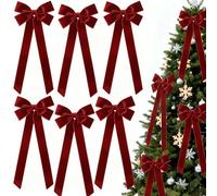 6Pcs Large Dark Red Bows Christmas Decorations, Burgundy Velvet Bows for Christmas Tree Outside Decorating, Premade Decorative Ribbon with Twist Tie for Wreath Garland Staircase Front Door 6.9*23.6"