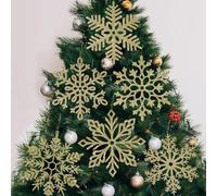 6pcs Large Gold Snowflakes Christmas Ornaments- 12" Big Plastic Glitter Hanging Snow Flakes for Christmas Tree Decorations Winter Indoor Outdoor Window Home Decor Giant Craft Snowflakes