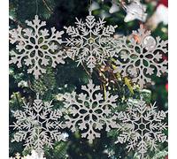 6pcs Large Silver Snowflakes Ornaments 12” Big Plastic Glitter Snowflake for Winter Indoor Outdoor Christmas Tree Window Room Decorations Giant Craft Snowflakes
