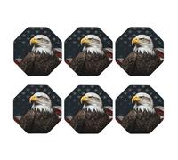 6pcs Leather Coasters for Drinks, American Bald Eagle Drink Coasters for Tabletop Protection, 4" Cup Coasters for Coffee Table Decor, Non-Slip Drinking Cup Mat for Hot Or Cold Drink