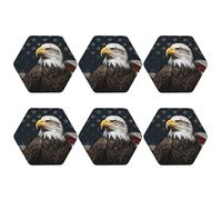 6pcs Leather Coasters for Drinks, American Bald Eagle Drink Coasters for Tabletop Protection, 4" Cup Coasters for Coffee Table Decor, Non-Slip Drinking Cup Mat for Hot Or Cold Drink