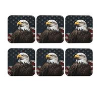 6pcs Leather Coasters for Drinks, American Bald Eagle Drink Coasters for Tabletop Protection, 4" Cup Coasters for Coffee Table Decor, Non-Slip Drinking Cup Mat for Hot Or Cold Drink