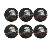 6pcs Leather Coasters for Drinks, American Bald Eagle Drink Coasters for Tabletop Protection, 4" Cup Coasters for Coffee Table Decor, Non-Slip Drinking Cup Mat for Hot Or Cold Drink