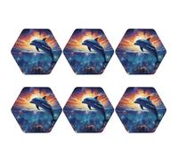 6pcs Leather Coasters for Drinks, Colorful Starry Sky Ocean Dolphin Drink Coasters for Tabletop Protection, 4" Cup Coasters for Coffee Table Decor, Non-Slip Drinking Cup Mat for Hot Or Cold Drink