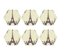 6pcs Leather Coasters for Drinks, Eiffel Tower Bicycle Drink Coasters for Tabletop Protection, 4" Cup Coasters for Coffee Table Decor, Non-Slip Drinking Cup Mat for Hot Or Cold Drink