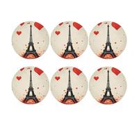 6pcs Leather Coasters for Drinks, Eiffel Tower Heart Airplane Pattern Drink Coasters for Tabletop Protection, 4" Cup Coasters for Coffee Table Decor, Non-Slip Drinking Cup Mat for Hot Or Cold Drink