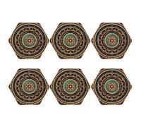 6pcs Leather Coasters for Drinks, Mandala Drink Coasters for Tabletop Protection, 4" Cup Coasters for Coffee Table Decor, Non-Slip Drinking Cup Mat for Hot Or Cold Drink