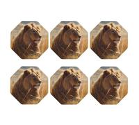 6pcs Leather Coasters for Drinks, Prairie Lion Drink Coasters for Tabletop Protection, 4" Cup Coasters for Coffee Table Decor, Non-Slip Drinking Cup Mat for Hot Or Cold Drink