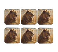 6pcs Leather Coasters for Drinks, Prairie Lion Drink Coasters for Tabletop Protection, 4" Cup Coasters for Coffee Table Decor, Non-Slip Drinking Cup Mat for Hot Or Cold Drink