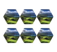 6pcs Leather Coasters for Drinks, Scenic Hawaii Golf Tropical Drink Coasters for Tabletop Protection, 4" Cup Coasters for Coffee Table Decor, Non-Slip Drinking Cup Mat for Hot Or Cold Drink
