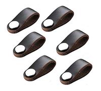 6pcs Leather Furniture Door Handle Modern Europe Style Pull Handle Knob for Doors Cabinets Cupboards Suitcase (Small, Black)