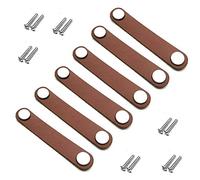 6pcs Leather Furniture Door Handle Modern Europe Style Pull Handle Knob for Doors Cabinets Cupboards Suitcase (Medium, Brown)