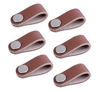 6pcs Leather Furniture Door Handle Modern Europe Style Pull Handle Knob for Doors Cabinets Cupboards Suitcase (Small, Brown)