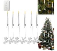 6PCS LED Christmas Tree Candles with Clear Crystal Ball Hooks - Remote Control Flickering Flameless Taper Candles, Battery Operated Warm Light for Holiday, Home & Party Decor