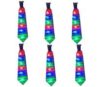 6PCS LED Sequin Necktie Electric Bright Light Up Men's Bow Ties Women Kids Flashing Bowties Glow Party Rave Festival School, Black Tie 6 Pieces, One Size
