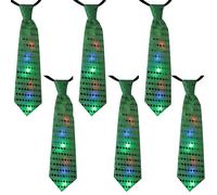6PCS LED Sequin Necktie Electric Bright Light Up Men's Bow Ties Women Kids Flashing Bowties Glow Party Rave Festival School, Green Tie 6 Pieces, One Size