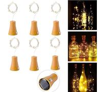 6Pcs LED Solar Bottle Lights with Cork Stopper, Copper Wire Fairy Light for Wine Bottle, Mason Jar, Party, Wedding, Festival and Halloween Decor (White)