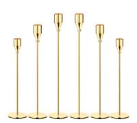 6Pcs Lemon Gold Candle Holders,Set of 6 Tall Taper Gold Candlestick fit 3/4" Thick Pillar Candle Led Modern Metal Candles, Elegant Stands Decorative Table Centerpieces for Dinning Party Decorative