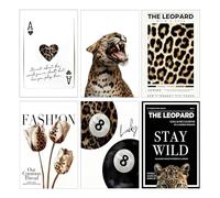 6Pcs Leopard Print Bedroom Decor, Chic Trendy Vogue Poster Set, Canvas Room Decor Aesthetic Bedroom Wall Art, Fashion Y2K Room Decor for Teens, Young Adults Wall Decoration (Unframed, 20X30cm)