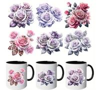 6pcs Leopard Rose Leaf UV DTF Cup Wraps Transfer Waterproof Sticker for Glass Cups Furniture Craft DIY Crafts，Rub on Transfer Stickers for DIY Water Bottle Laptop Decal Wood Car