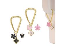 6Pcs Letter Charm Accessories for Stanley Cup 30&40 oz Tumbler with Handle, Four Leaf Clover Name ID Initial Personalized Letter Charms with Flower & Butterfly Pendant, Stanley Cup Accessories Chain