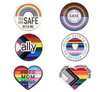 6PCS LGBTQ+ Pride Pins Set - Progress Pride Ally Pin Badges, Rainbow Enamel Brooch, LGBT Gay Lesbian Trans Accessories, You're Safe with Me, Can Be Yourself, Free Mom Hugs