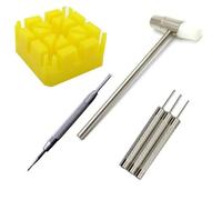 6pcs Link Pin Removal Tool Set for Watch Adjustment and Repair Watch Band Holder with Pin Punch Hammer Remover Tool