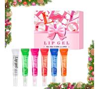 6PCS Lip Gloss Gel-Moisturising Lip Balm,Gloss Lip with Coconut,Vanilla,Watermelon,Raspberry,Blueberries and Honey,Christmas Lip Gloss Oil Set,Gifts for Girls Women,Non-Sticky,Vegan&Cruelty-Free