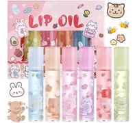 6Pcs Lip Plumper Gloss, Fruit-Flavored Lip Oil Transparent Colorless Moisturizing Toot Lip Oil, Roll on Lip Glow Balm Lip Care Long Lasting No-Sticky Liquid Lipstick, Cute Animals Package Set