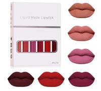 6Pcs Liquid Matte Matt Lipgloss Set, Long-Lasting Wear Non-Stick Cup Not Fade Waterproof Lip Gloss, Matte Nude Liquid Lipstick Makeup Gift Kit for Women & Girls, 24 Hour＆Nude Lipstick (2#)